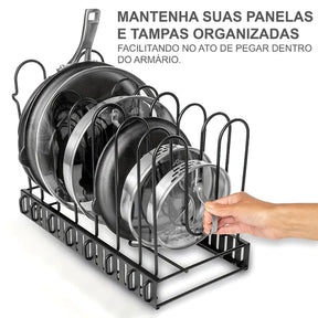 Organizador Azak® para Panelas e Tampas – Ajustável, Compacto e com 20% OFF