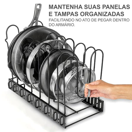 Organizador Azak® para Panelas e Tampas – Ajustável, Compacto e com 20% OFF